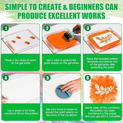 JAOJAO Gel Printing Kit, Gel Plate Plant Templates Acrylic Paints Auxiliary Tools and A5 Paper Experience A Surprising Creative Process for Card Making and Mixed Media Art Monotype Printing in Saudi Arabia