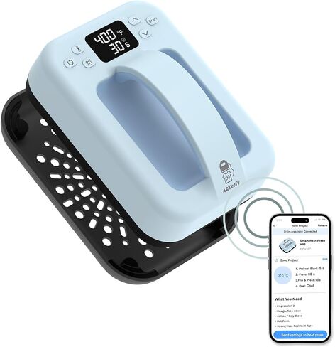 Smart Heat Press Machine (7" x 5") with Bluetooth App Control - Portable Hands-Free Iron for HTV Vinyl, Sublimation and DIY T-Shirt Heating Projects - Includes Exclusive AI Design Tools in Saudi Arabia