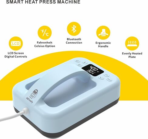 Smart Heat Press Machine (7" x 5") with Bluetooth App Control - Portable Hands-Free Iron for HTV Vinyl, Sublimation and DIY T-Shirt Heating Projects - Includes Exclusive AI Design Tools in Saudi Arabia