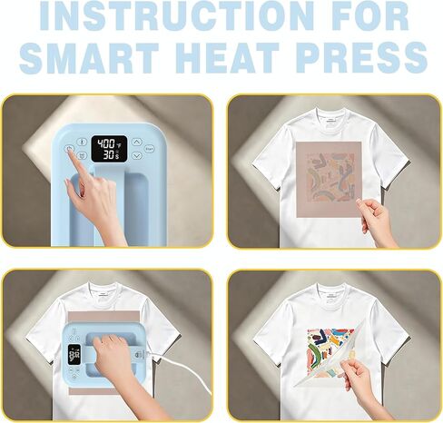 Smart Heat Press Machine (7" x 5") with Bluetooth App Control - Portable Hands-Free Iron for HTV Vinyl, Sublimation and DIY T-Shirt Heating Projects - Includes Exclusive AI Design Tools in Saudi Arabia