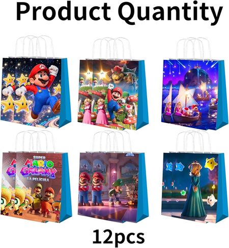 VENTOMO 12 Pcs Mario Party Gift Bags, Super Bros Cartoon Gift Bags With Handles, Perfect for Parties or Everyday use. in Saudi Arabia