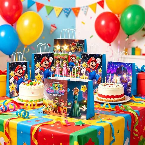 VENTOMO 12 Pcs Mario Party Gift Bags, Super Bros Cartoon Gift Bags With Handles, Perfect for Parties or Everyday use. in Saudi Arabia