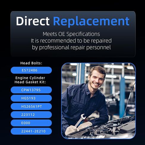 Cylinder Head Gasket Set with 10 Head Bolts ES72486 for Hyundai 2011-2020 Elantra GT Coupe Tucson 1.8 2.0, for Kia 2012-2018 Forte Forte5 Koup Soul 1.8L 2.0L Replace CPW13795 HS26561PT HGS193 in Kuwait