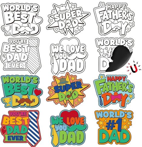 SYUCVQI 36 Set Father's Day Magnets Craft for Kids, Color Your Own Fathers Day Magnets Craft Best Dad DIY Crafts Kit Gifts for Happy Father's Day Dad's Birthday Party and Fun Home Activities in Saudi Arabia