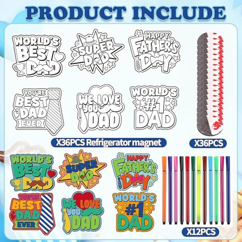 SYUCVQI 36 Set Father's Day Magnets Craft for Kids, Color Your Own Fathers Day Magnets Craft Best Dad DIY Crafts Kit Gifts for Happy Father's Day Dad's Birthday Party and Fun Home Activities in Saudi Arabia