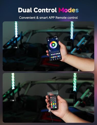 KEMIMOTO أضواء سوط حلزونية 3FT 2 قطعة 360 درجة RGB مطاردة أضواء التطبيق والتحكم عن بعد، متوافقة مع Polaris RZR، Can-Am X3، أضواء سوط LED جنبًا إلى جنب، UTV، ATV، قارب، 4 عجلات، شاحنة in Kuwait