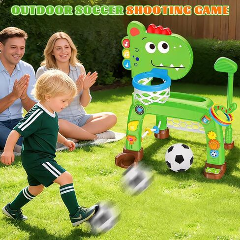 4-in-1 Toddler Basketball Hoop Soccer Goal with Golf Game and Ring Toss, Dinosaur Toys for 1 2 3 Year Old Babies Boys Girls, Kids Sports Toy with Light Sound Music, Xmas Birthday Gifts for Toddlers in Saudi Arabia