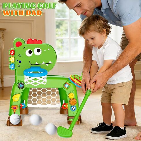 4-in-1 Toddler Basketball Hoop Soccer Goal with Golf Game and Ring Toss, Dinosaur Toys for 1 2 3 Year Old Babies Boys Girls, Kids Sports Toy with Light Sound Music, Xmas Birthday Gifts for Toddlers in Saudi Arabia