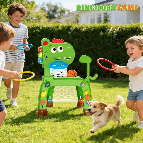 4-in-1 Toddler Basketball Hoop Soccer Goal with Golf Game and Ring Toss, Dinosaur Toys for 1 2 3 Year Old Babies Boys Girls, Kids Sports Toy with Light Sound Music, Xmas Birthday Gifts for Toddlers in Saudi Arabia