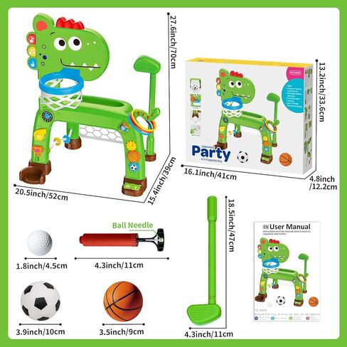 4-in-1 Toddler Basketball Hoop Soccer Goal with Golf Game and Ring Toss, Dinosaur Toys for 1 2 3 Year Old Babies Boys Girls, Kids Sports Toy with Light Sound Music, Xmas Birthday Gifts for Toddlers in Saudi Arabia