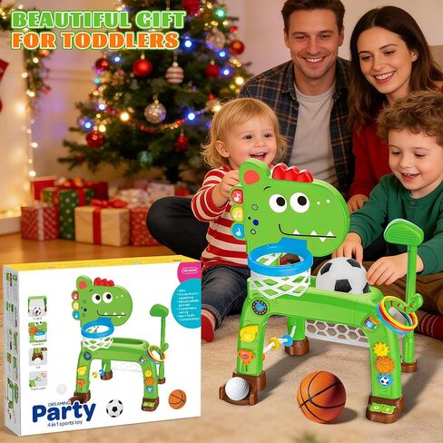 4-in-1 Toddler Basketball Hoop Soccer Goal with Golf Game and Ring Toss, Dinosaur Toys for 1 2 3 Year Old Babies Boys Girls, Kids Sports Toy with Light Sound Music, Xmas Birthday Gifts for Toddlers in Saudi Arabia