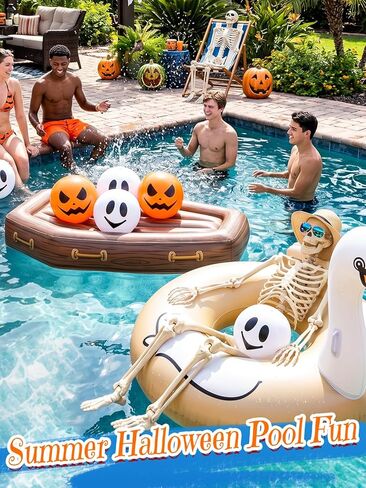 Apipi 10 Pcs Summer Halloween Beach Balls Bulk - 11 Inch Pumpkin & Ghost Inflatable Beach Ball 5 Each, Pool Party Decorations and Water Games for Halloween in Summer in Saudi Arabia