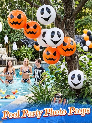 Apipi 10 Pcs Summer Halloween Beach Balls Bulk - 11 Inch Pumpkin & Ghost Inflatable Beach Ball 5 Each, Pool Party Decorations and Water Games for Halloween in Summer in Saudi Arabia
