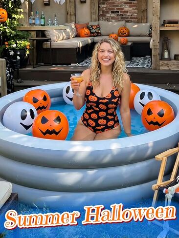 Apipi 10 Pcs Summer Halloween Beach Balls Bulk - 11 Inch Pumpkin & Ghost Inflatable Beach Ball 5 Each, Pool Party Decorations and Water Games for Halloween in Summer in Saudi Arabia