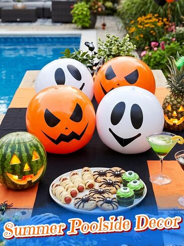 Apipi 10 Pcs Summer Halloween Beach Balls Bulk - 11 Inch Pumpkin & Ghost Inflatable Beach Ball 5 Each, Pool Party Decorations and Water Games for Halloween in Summer in Saudi Arabia