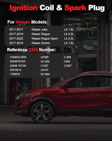 مجموعة من 4 قطع ملف إشعال UF659 وشمعات إشعال إيريديوم متوافقة مع Nissan Juke Sentra Rogue Sport 2011 2012 2013 2014 2015 2016 2017 2019 2020 2021 2022 L4 1.6L 2.0L 224481KC0A in Kuwait