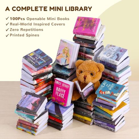 1:12 Scale Mini Desk Set with 100 Mini Books & 2 Bookshelves — Miniature Dollhouse Furniture Set with Office Chair, Computer & 15+ Accessories — Mini Desk Accessories for Doll House Diorama in Saudi Arabia