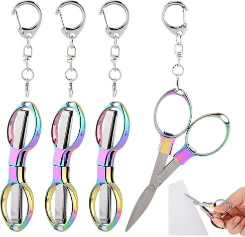 4 Pcs Folding Scissors, Stainless Steel Foldable Pocket Badge Scissors with 4 Key Rings, Portable Mini Badge Scissor for Home, Office, Travel, Sewing, Nurse Accessories in Saudi Arabia