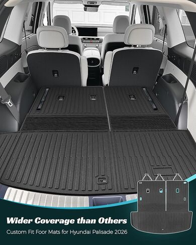 سجادات أرضية Hyundai Palisade 2026 (الغاز فقط، 7/8 مقعد)، بطانات أرضية مطاطية TPE تناسب جميع الأحوال الجوية مع بطانة حمولة وواقي خلفي للصف الثالث، لملحقات Hyundai Palisade 2026 in Kuwait
