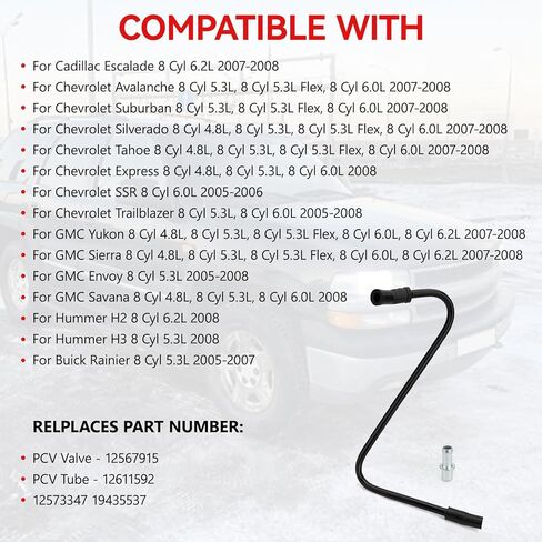 PCV Tube for Chevrolet Suburban Avalanche Silverado Tahoe Expres, for GMC Yukon Cadillac Escalade, for Hummer H2 H3 2007 2008,Replace 12567915 12611592 19435537 in Kuwait