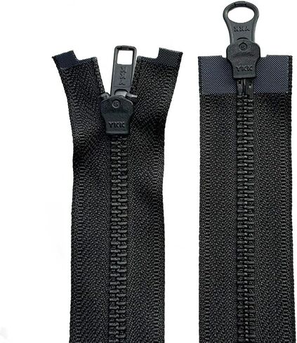 YKK #5 Black Oxide Two-Way Medium Weight Metal Jacket Zipper Automatic Lock Slider Separating, Open-End - Choose Color and Length (Black #580W, 21" Inches) in Kuwait
