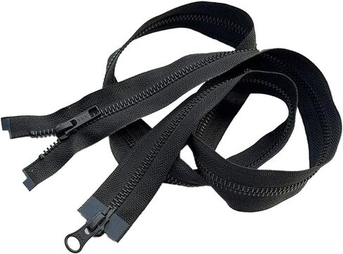 YKK #5 Black Oxide Two-Way Medium Weight Metal Jacket Zipper Automatic Lock Slider Separating, Open-End - Choose Color and Length (Black #580W, 21" Inches) in Kuwait