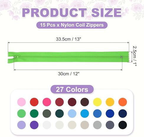 MECCANIXITY 13 Inch Nylon Coil Zippers, #3 Light Green Pants Separating Sewing Zippers Bulk Replacement for Bags, Garments, Pouches, Tailor Sewing Craft Accessories, Pack of 15 in Kuwait
