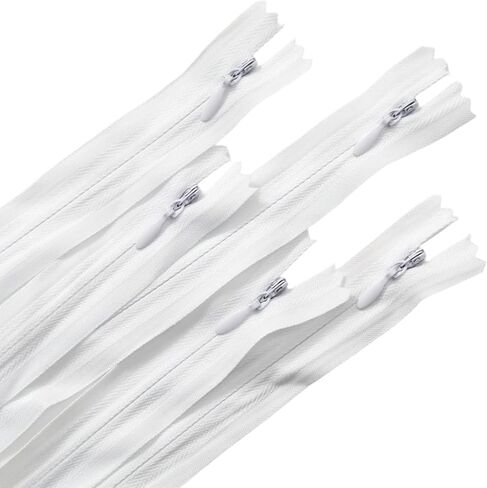 Funstreet 10 Pcs #3 Invisible Zippers, 10 Inch White Invisible Zippers for Sewing Clothes Pocket Pillow, Nylon Coil, White 10" Each in Saudi Arabia