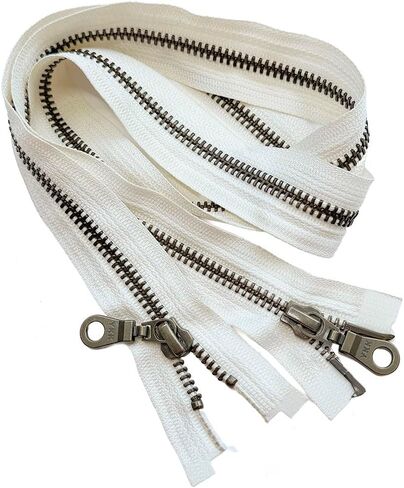 YKK #5 Antique Brass Two-Way Medium Weight Metal Jacket Zipper Doughnut Drop Pull Separating, Open-End (1 Zipper) Tape Color: Snow White #841W - Choose Length (18" Inches) in Kuwait