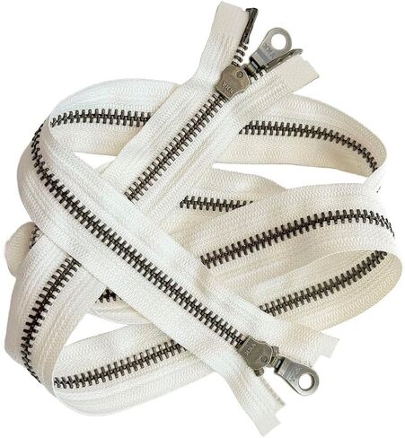 YKK #5 Antique Brass Two-Way Medium Weight Metal Jacket Zipper Doughnut Drop Pull Separating, Open-End (1 Zipper) Tape Color: Snow White #841W - Choose Length (18" Inches) in Kuwait