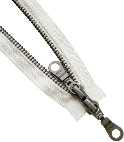 YKK #5 Antique Brass Two-Way Medium Weight Metal Jacket Zipper Doughnut Drop Pull Separating, Open-End (1 Zipper) Tape Color: Snow White #841W - Choose Length (18" Inches) in Kuwait