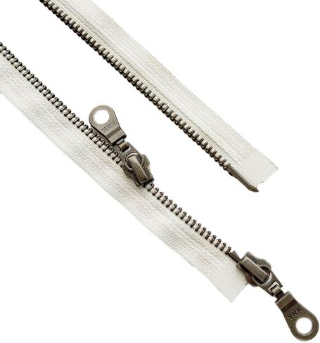 YKK #5 Antique Brass Two-Way Medium Weight Metal Jacket Zipper Doughnut Drop Pull Separating, Open-End (1 Zipper) Tape Color: Snow White #841W - Choose Length (18" Inches) in Kuwait