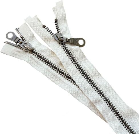 YKK #5 Antique Brass Two-Way Medium Weight Metal Jacket Zipper Doughnut Drop Pull Separating, Open-End (1 Zipper) Tape Color: Snow White #841W - Choose Length (18" Inches) in Kuwait