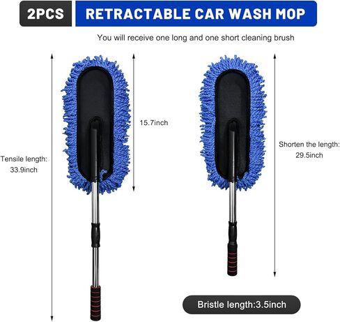 2PCS Microfiber Car Dusters, Scratch Free Auto Cleaning Brush with Extendable Handle Duster, Multipurpose Interior & Exterior Soft Brushes Dusting Tools for Cars Trucks SUVs (Blue) in Kuwait