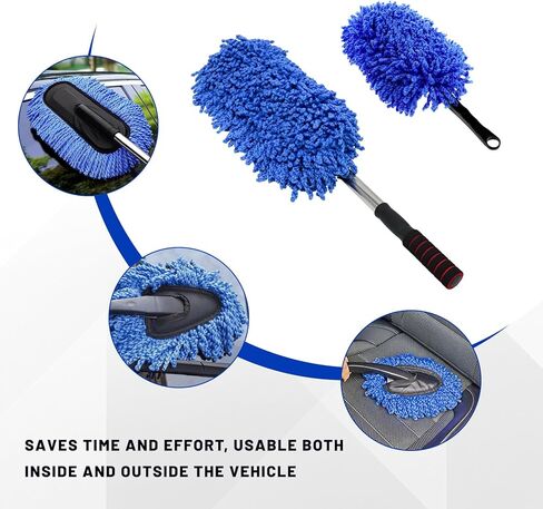2PCS Microfiber Car Dusters, Scratch Free Auto Cleaning Brush with Extendable Handle Duster, Multipurpose Interior & Exterior Soft Brushes Dusting Tools for Cars Trucks SUVs (Blue) in Kuwait
