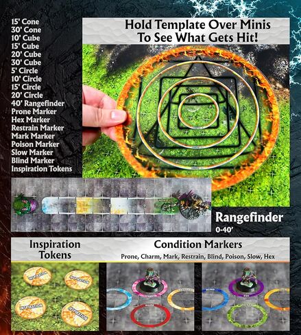 Arcknight AOE Multipurpose DND Spell Effect Templates - Area of Effect Markers for Dungeons and Dragons and Other RPGs in Saudi Arabia