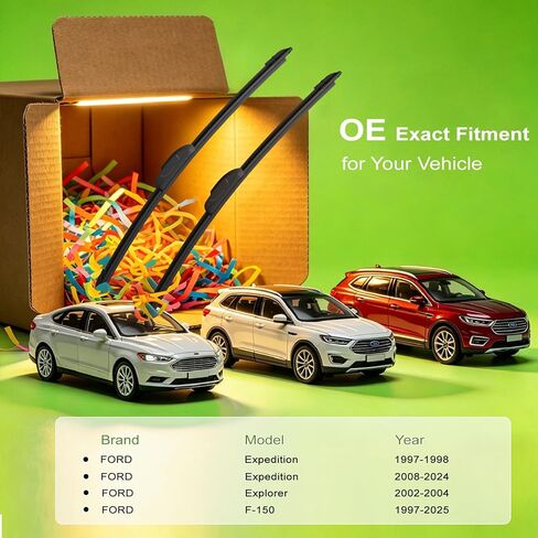 استبدال شفرات ممسحة الزجاج الأمامي PARRATI® 22 بوصة 22 بوصة لسيارة Ford F150 2000-2025، Explorer 2002-2004، Expedition 2008-2024، مساحات أمامية منخفضة الديسيبل لجميع المواسم in Kuwait