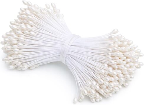 300 PCS Double Head Flower Stamens, 3mm Artificial Stamens for Flower Making, White Pistil Matt Pearl Floral Stamen for DIY Crafts Christmas Card Wedding Decoration(White) in Kuwait