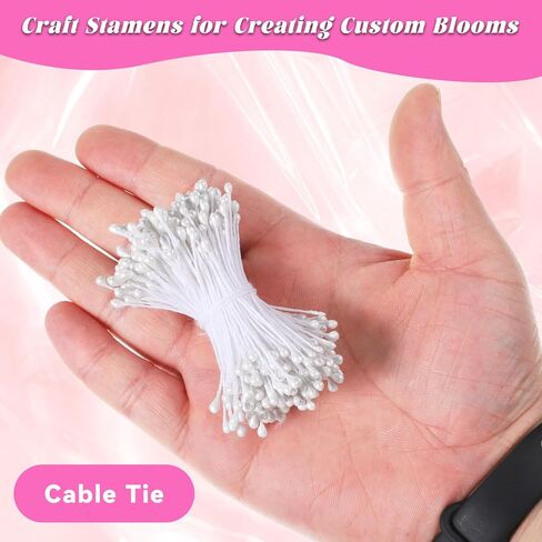300 PCS Double Head Flower Stamens, 3mm Artificial Stamens for Flower Making, White Pistil Matt Pearl Floral Stamen for DIY Crafts Christmas Card Wedding Decoration(White) in Kuwait