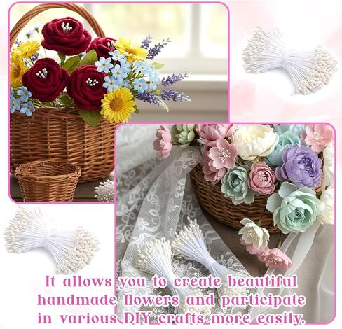 300 PCS Double Head Flower Stamens, 3mm Artificial Stamens for Flower Making, White Pistil Matt Pearl Floral Stamen for DIY Crafts Christmas Card Wedding Decoration(White) in Kuwait