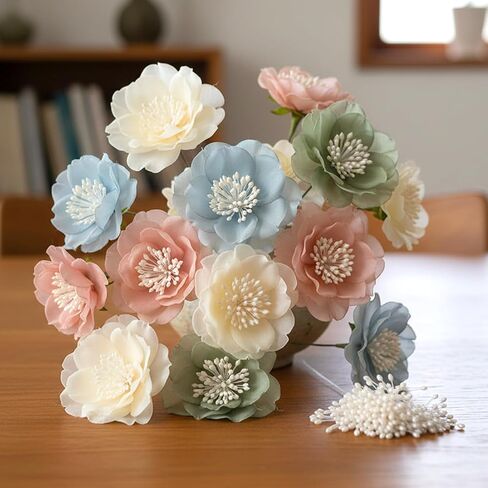300 PCS Double Head Flower Stamens, 3mm Artificial Stamens for Flower Making, White Pistil Matt Pearl Floral Stamen for DIY Crafts Christmas Card Wedding Decoration(White) in Kuwait