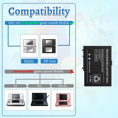 عبوتان من بطارية DS Lite، USG-003/USG-001 بطارية بديلة بقدرة 2500 مللي أمبير في الساعة لأجهزة Nintendo DS Lite وNDS Lite ومشغل ألعاب NDSL مع مجموعة أدوات (ليست لـ DSi وDSi XL وDSi LL) in Kuwait