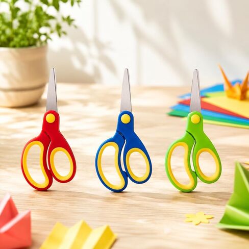3PCS Youngsters' Safety Scissors Set Left Handed Blunt Tip Soft Grip Metal Blades for Crafts, School Projects, DIY and Art Activities, Multicolor in Saudi Arabia
