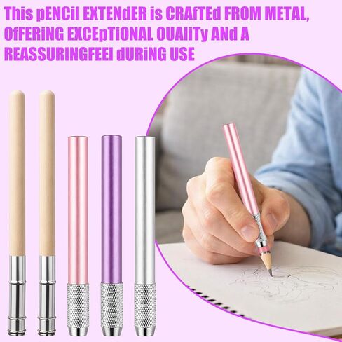 Aluminum Assorted Colors Pencil Lengthener - 5 PCS Multi-Color Ergonomic Pencil Lengthener Holder, Aluminum Pencils Extender with Comfort Grip for Drawing, Art, Sketching & Office Use in Kuwait