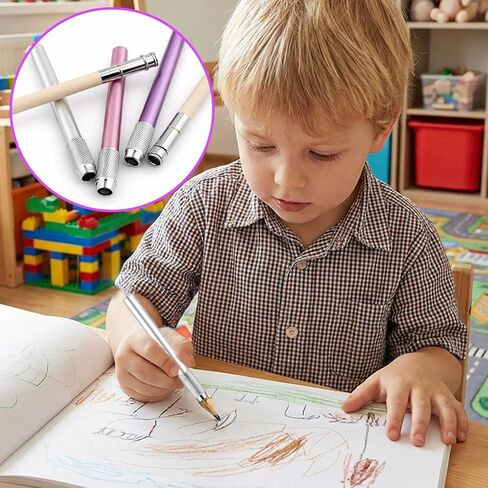 Aluminum Assorted Colors Pencil Lengthener - 5 PCS Multi-Color Ergonomic Pencil Lengthener Holder, Aluminum Pencils Extender with Comfort Grip for Drawing, Art, Sketching & Office Use in Kuwait
