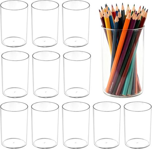 12 حزمة من حامل أقلام الأكريليك الشفاف لفرشاة المكياج وحامل قلم رصاص مستدير لأكواب أقلام المكتب ومنظمات المكتب والتخزين ومنظم قرطاسية سطح المكتب للوازم المنزلية والمدرسة والمكتب in Kuwait