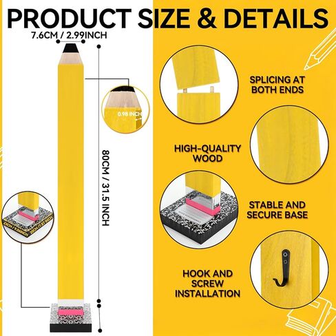 Thyle 32.5 Inch Back to School Pencil Decor with Notebook Base Giant Wooden Pencil Decoration Large Welcome to Our Class Photo Prop for First Day of School Preschool Kindergarten Teacher Party Decor in Kuwait