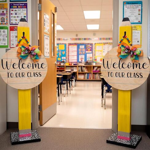 Thyle 32.5 Inch Back to School Pencil Decor with Notebook Base Giant Wooden Pencil Decoration Large Welcome to Our Class Photo Prop for First Day of School Preschool Kindergarten Teacher Party Decor in Kuwait