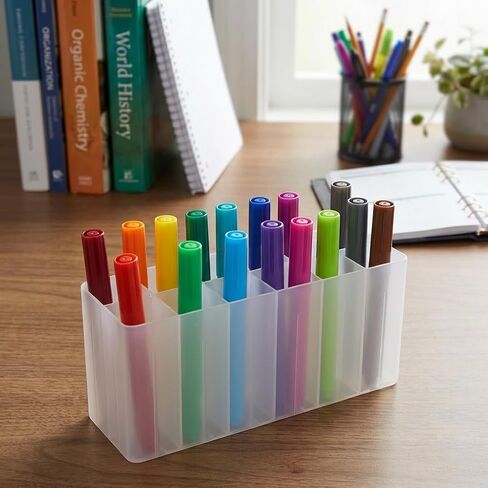 1 Pack 12-Slot Marker Pen Holder Desk Stand Organizer, Plastic Marker Storage Tray for Art Markers, Watercolor Pens & Lipsticks, Compact Modular Marker Case for Artists & Students (Black) in Kuwait