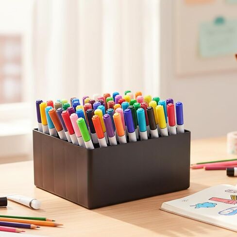 1 Pack 12-Slot Marker Pen Holder Desk Stand Organizer, Plastic Marker Storage Tray for Art Markers, Watercolor Pens & Lipsticks, Compact Modular Marker Case for Artists & Students (Black) in Kuwait